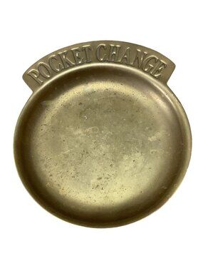 Vintage Solid Brass "Pocket Change" Dish Coin Holder 6" Diameter Rustic Charm